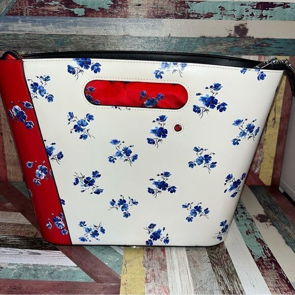 KENZO Paris Floral Leather Handbag Inside Removable Velvet Bag Coin Purse Red - Picture 3 of 12